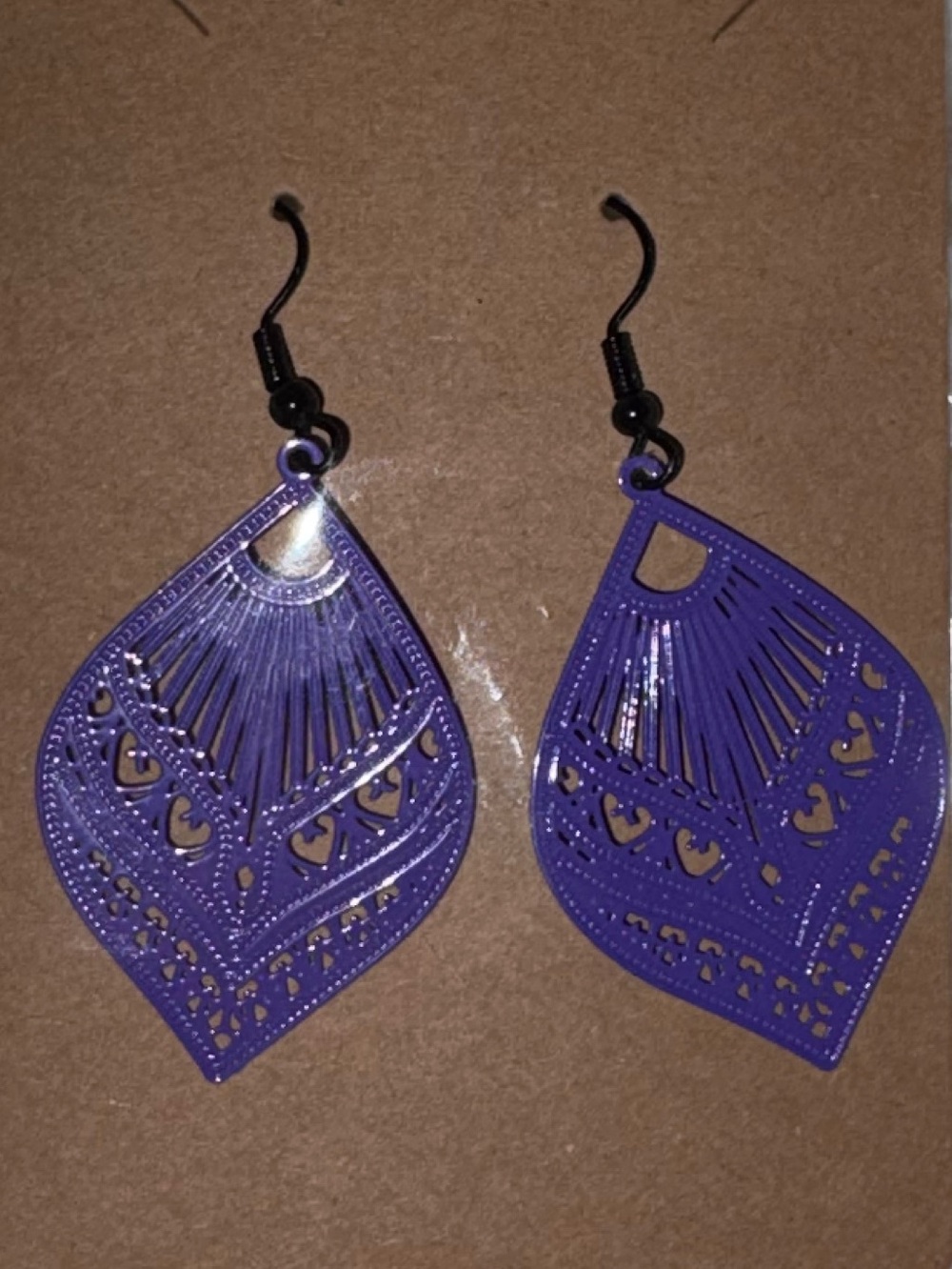 Purple Filigree Teardrop Dangle Earrings - Unbranded